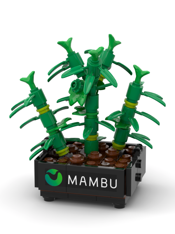 Individuelles Bambusmodell aus LEGO®-Steinen mit Firmenlogo
