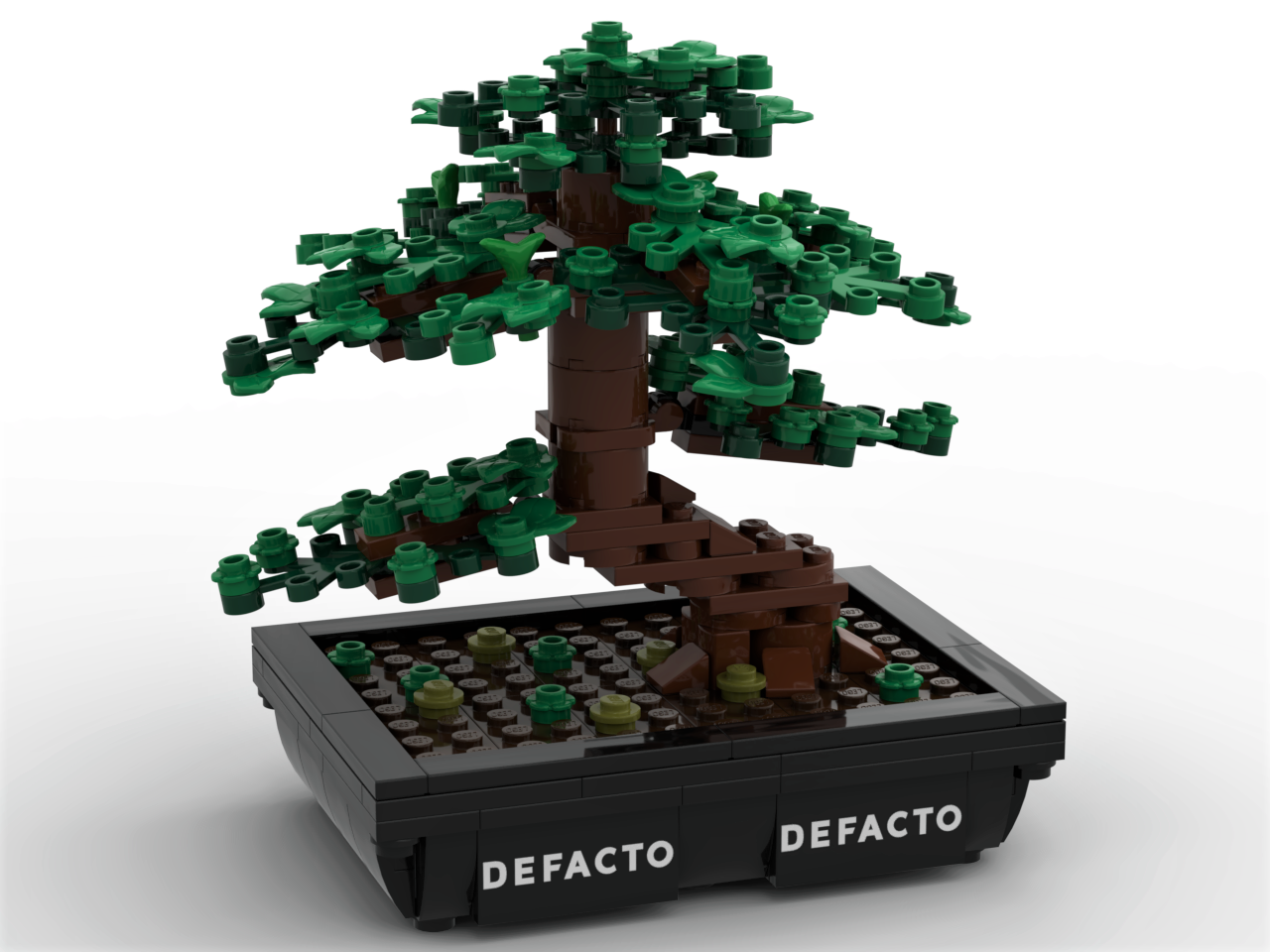 Personalisiertes Bonsai-Modell aus Bausteinen mit Firmenlogo und individueller Gestaltung