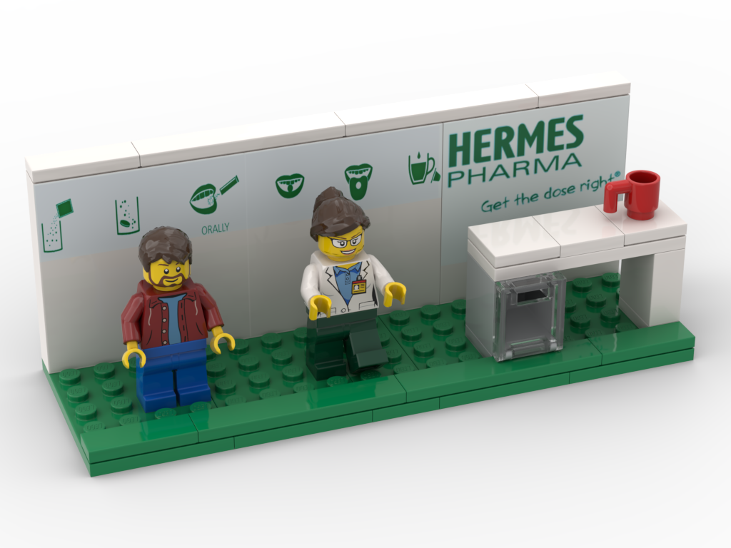 Individuelles Figurendisplay mit Werbebotschaft für Pharmaunternehmen