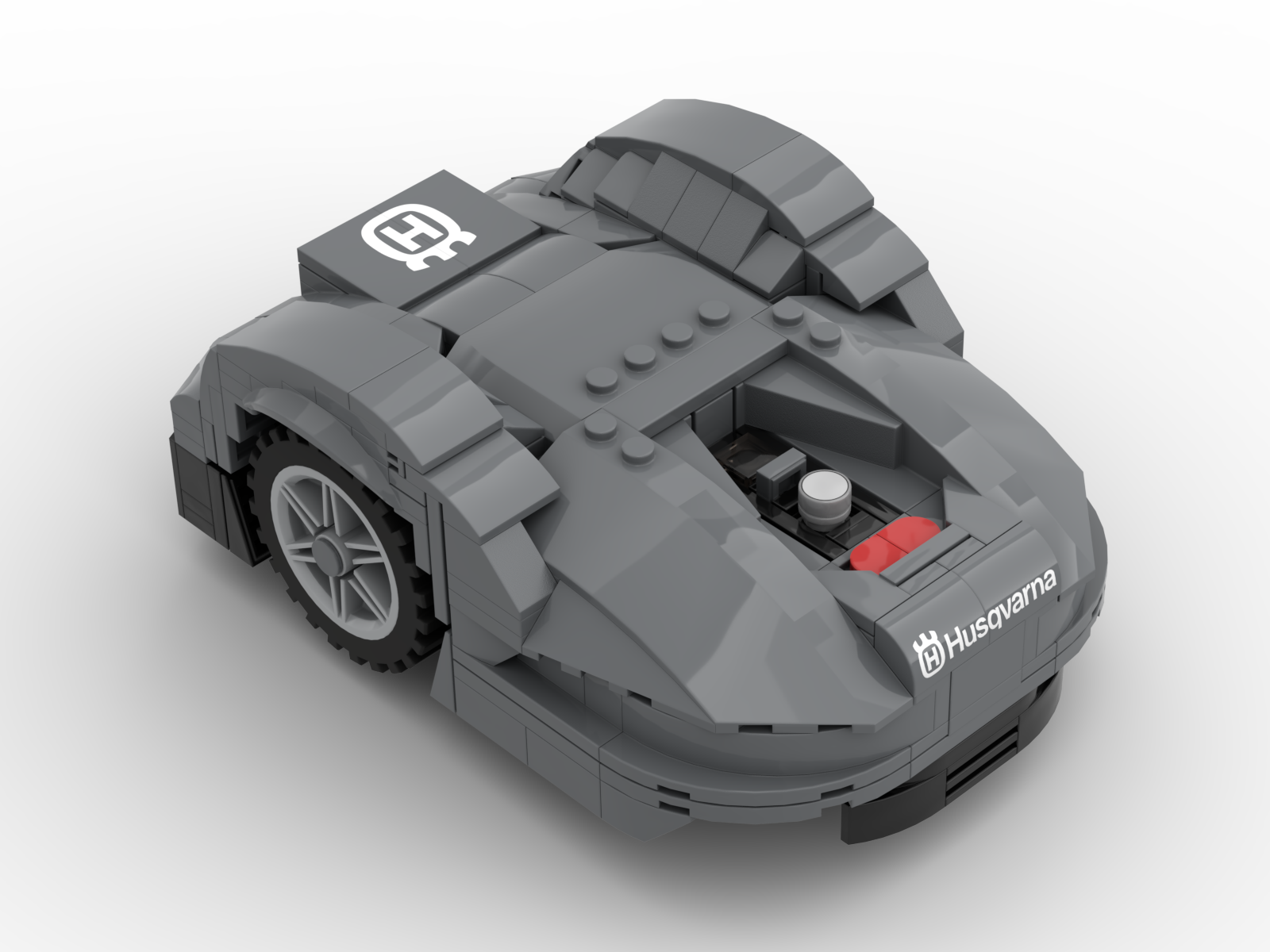 Individuelles Mähroboter-Modell aus LEGO®-Bausteinen für Messen und Kundengeschenke