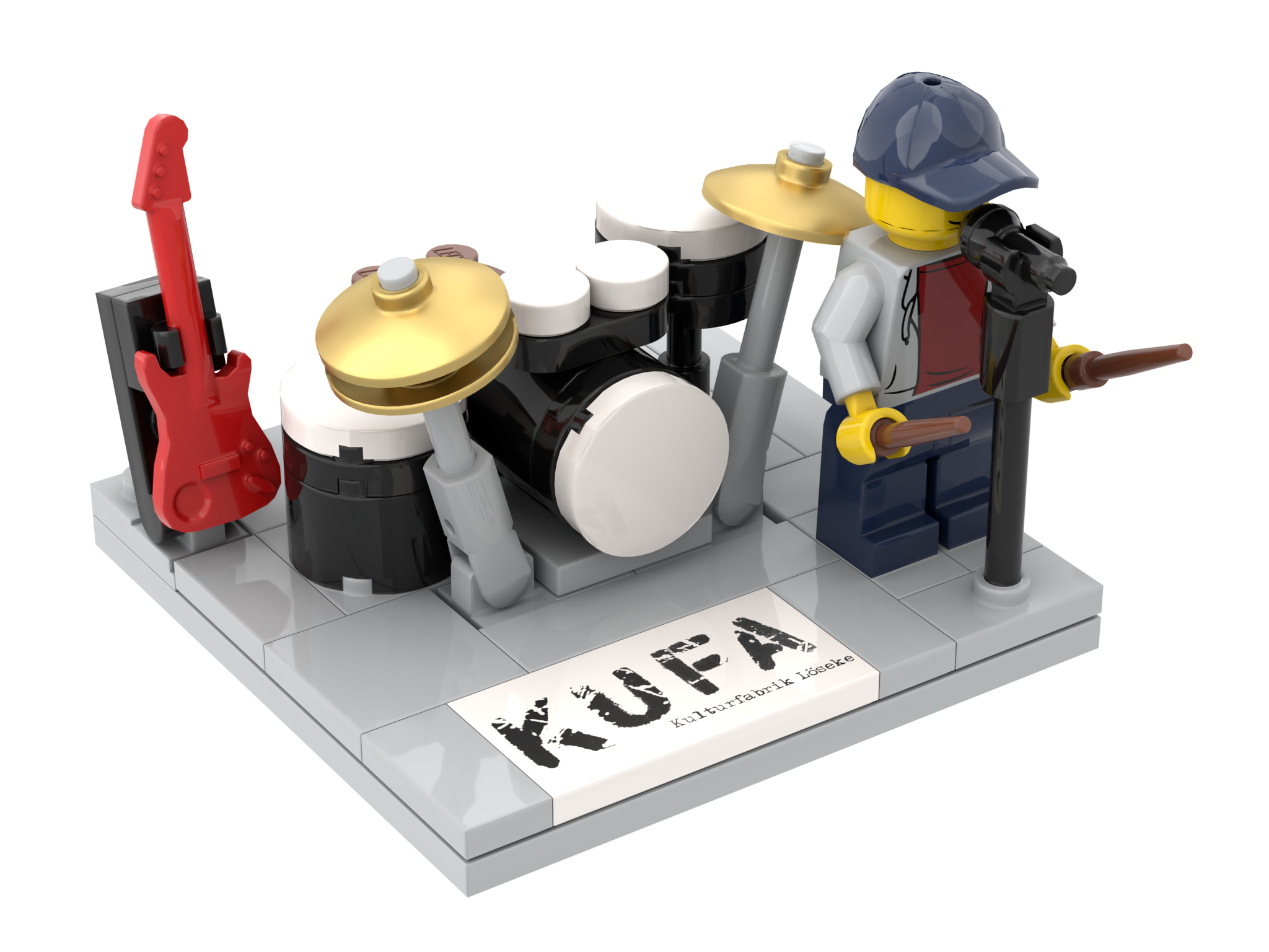 Individualisierbares Schlagzeug-Display aus LEGO®-Bausteinen mit Musikerfigur
